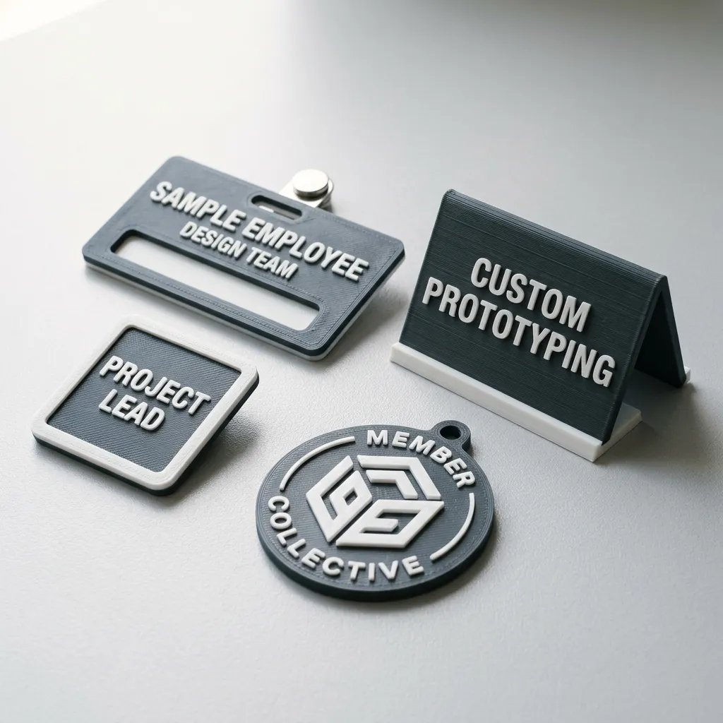 3D printed custom badges and signs with raised lettering