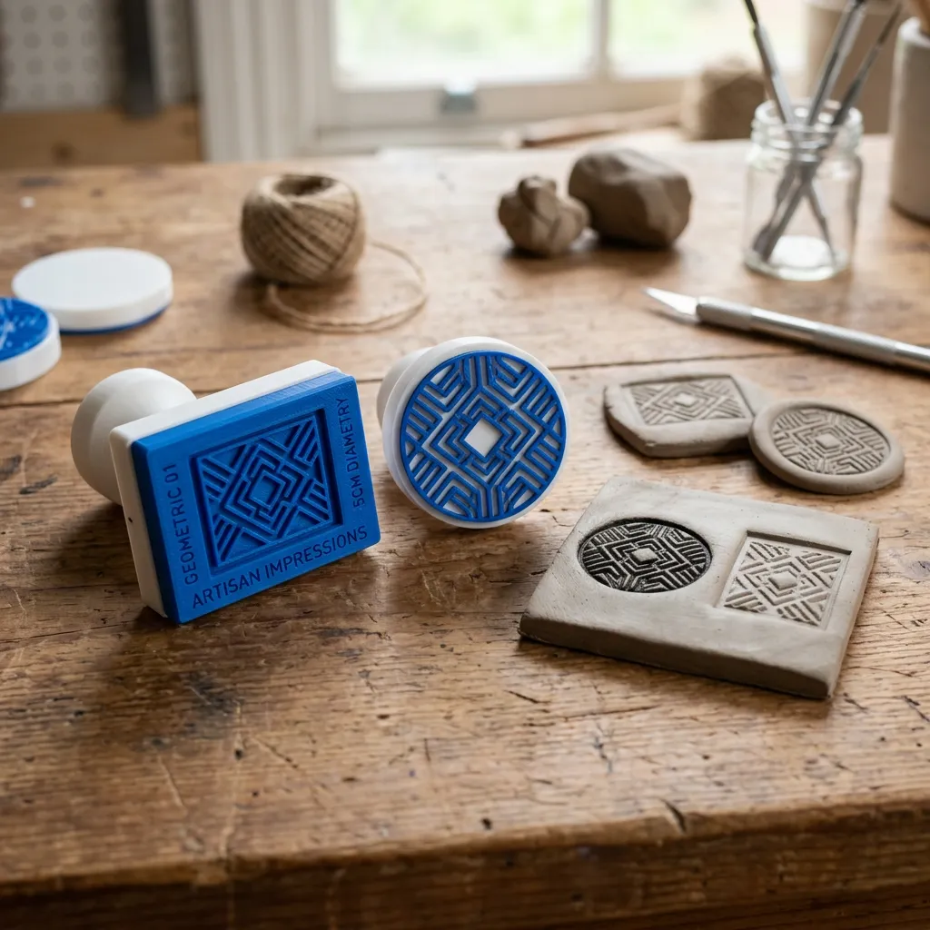 3D printed custom stamps and embossing tools with clay impressions